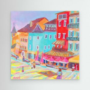 Promenade à Evian - Reproduction sur toile - Encadrée ou non
