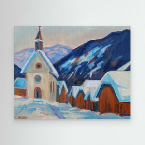 Chapelle de Montagne sous la neige à Morzine- Reproduction sur toile